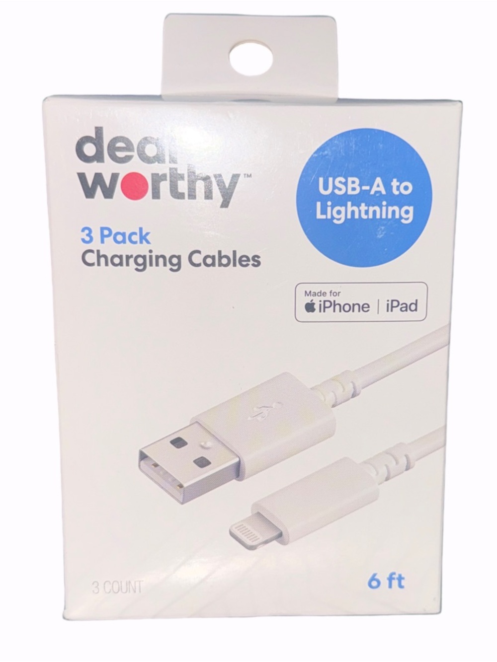 USB-A to Lightning Charging Cables 3-Pack - White, 6 ft
New in Box